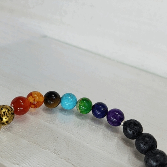 Black & Gold Yin & Yang 7 Chakra Healing Bracelet - Picture 8 of 10